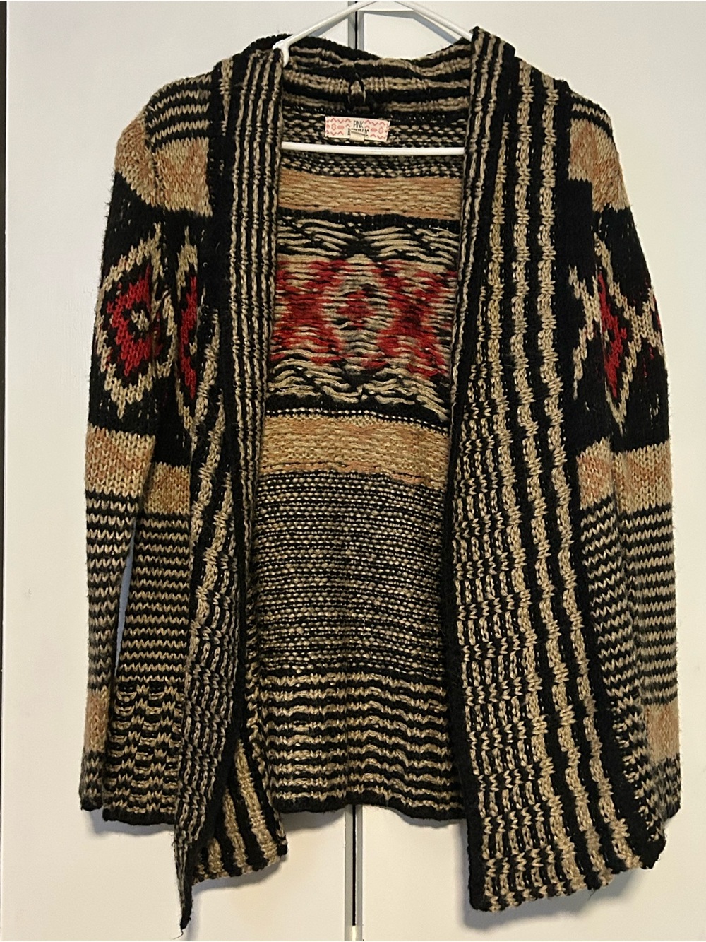 Pink Republic Black, Tan & Red Open-Front Cardigan